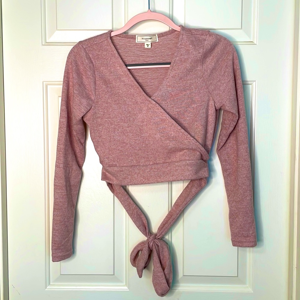 Pink Sweater- V neck with a rap around tie